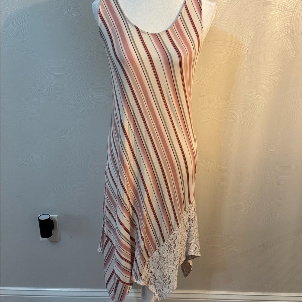 Skyes the Limit brand Asymmetrical pink Striped Dress with Lace Detail size smal